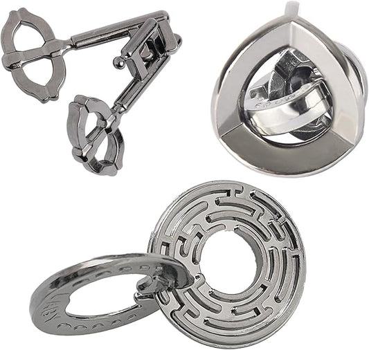 Metal Brain Teasers Puzzles 3PCS Unlock Interlocking Puzzles IQ Logic Test Disentanglement Educational Toy for Kids Adults