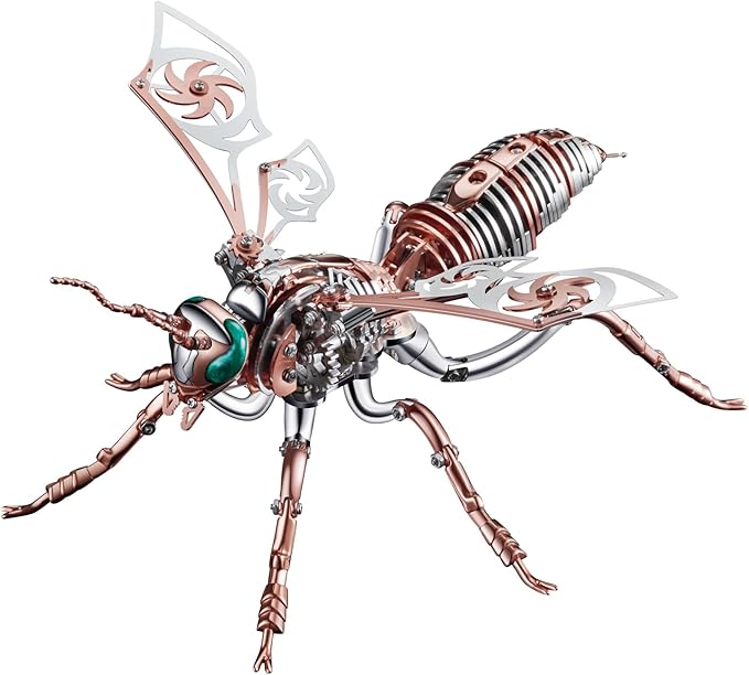 3D Metal Wasp Puzzles for Adults Model Kits Mechanical Puzzle Building Blocks, Difficult DIY for Assembly Gifts for Men (Rose Golden(Green Eyes))