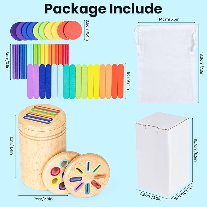 Montessori Toys for 3 4 5 Year Old, 3 in 1 Wooden Color Sorting Toys, Preschool Learning Activities Fine Motor Skills Sensory Toys for Toddlers