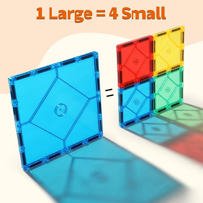 4 Piece Large Square Shape Magnetic Tiles Kids Toys, Magnetic Building Blocks STEM Magnet Building Set Preschool Learning Magnet for Kids Ages 3-5 4-8, Sensory Montessori Toys for 3+