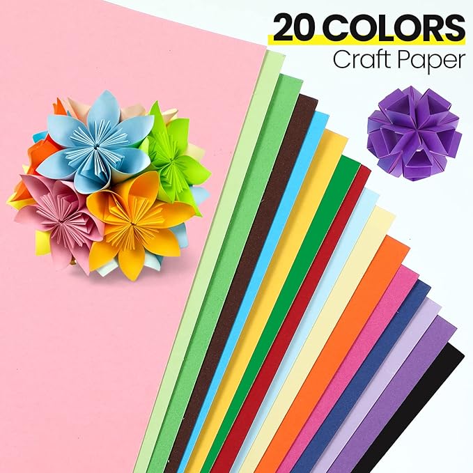Yahenda 500 Pieces Construction Paper Lightweight 12'' x 18'' Colored Card Stock Bulk Craft Printer Paper for Drawing Art DIY Craft Scrapbook Party(Assorted Color)
