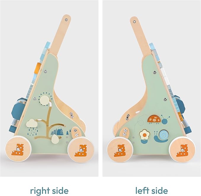 PairPear Wooden Baby Walker, Baby Push Walker, Montessori Walker Toy with Activity Center for Girls Boys, Adjustable Speed Baby Walker for Kids Development