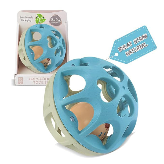 Baby Rattle Ball, Baby Teething Sensory Montessori Toys Soft Chew Toy with Rattles for Babies, Safe Wheat Straw Travel Toys Newborn Gift for Infant Boys Girls 3 6 7 8 9 10 11 12 Months