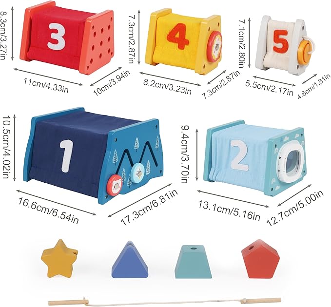 Wooden Activity Cube,14-in-1 Wooden Montessori Learning Toys for 36 M+ Toddlers, Nesting & Stacking Preschool Montessori Toy Set with Bonus Sorting & Stacking Board