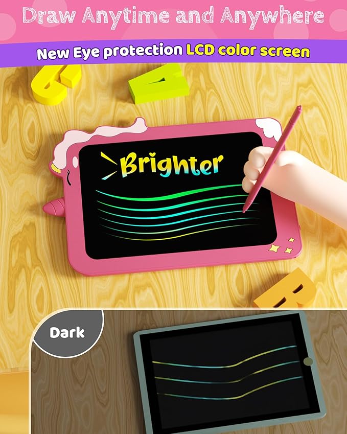 TEKFUN LCD Writing Tablet for Kids, 8.5 Inch Unicorn Toddler Doodle Board, Drawing Tablet, Reusable Electronic Pads Educational and Learning Toy Gift for 3-8 Years Old Boy and Girl (Pink)