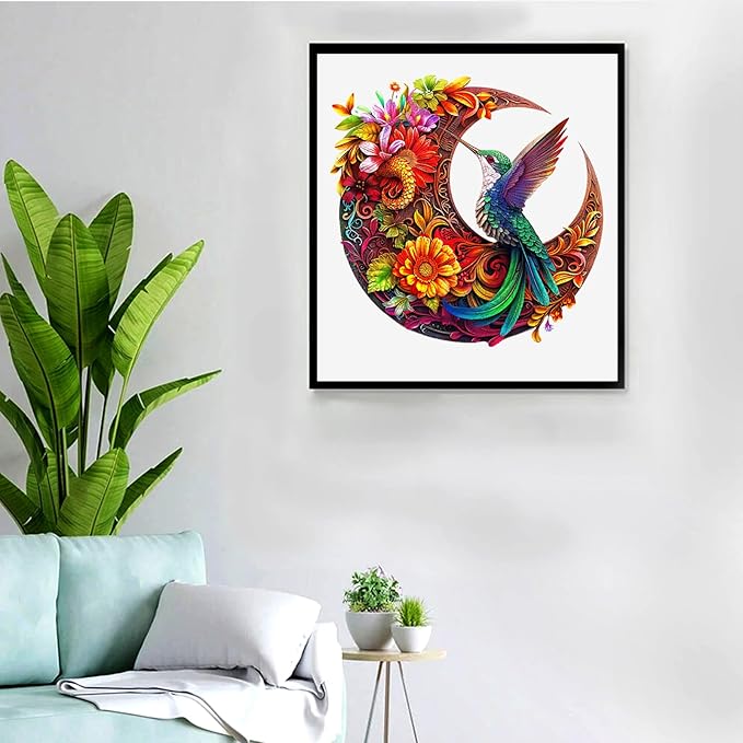 Unique Wooden Puzzles for Adults, Hummingbird Puzzle 200 Pieces 11.42" x 11.42", Animal Shaped Wood Puzzles Adult Brain Teasers, Wooden Jigsaw Puzzles, Family Games for Kids and Adults