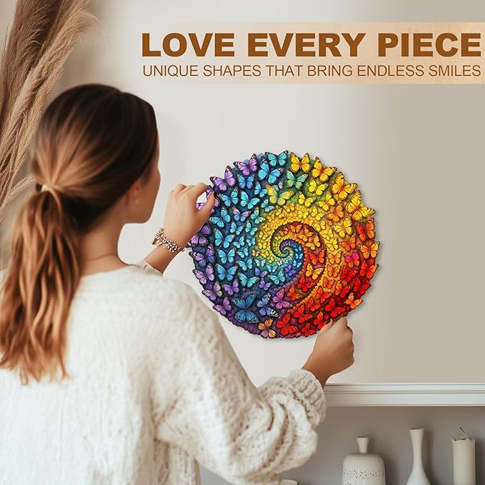 Wooden Puzzles for Adults - Swirl Butterfly Wood Puzzles Adult - Unique Animal Shape Wooden Jigsaw Puzzles for Adults - Birthday Gifts for Puzzle Lovers, Family (11.4 * 11.3in)