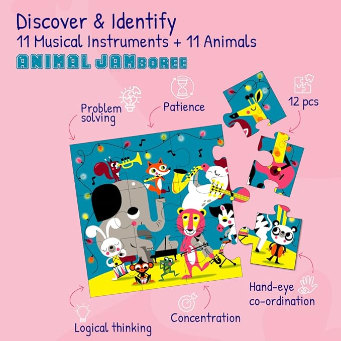 Wildlife Forest Animals Musical Instruments Jumbo Oversized Pieces Jigsaw Puzzle for Toddlers Age 2+ Kids | Children Learning Preschool Educational Toys Themed Birthday Party Favors