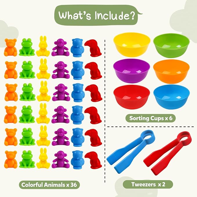 Counting Animals Matching Games Sensory Toys with Sorting Bowls Preschool Learning Activities Color Classification Montessori Educational Toys Set Gift for Boys Girls Toddlers Toys Age 3+