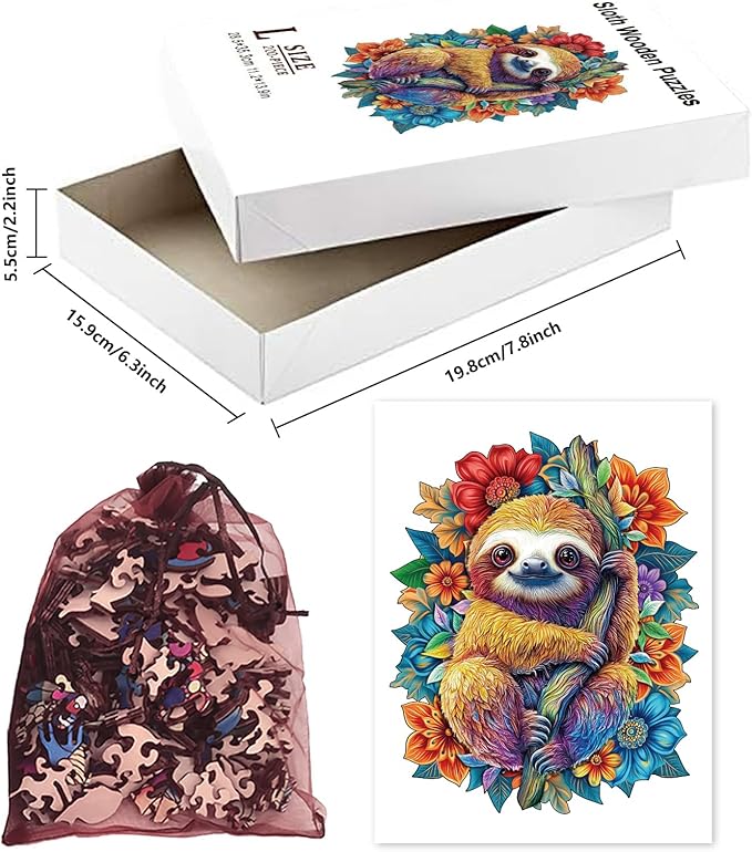 GLOBLELAND 200Pcs Sloth Wooden Jigsaw Puzzles for Adults 11.22x13.9inch Jungle Sloth Wooden Puzzles Colorful Unique Shaped Wood Puzzles for Family Anniversary Birthday Gift