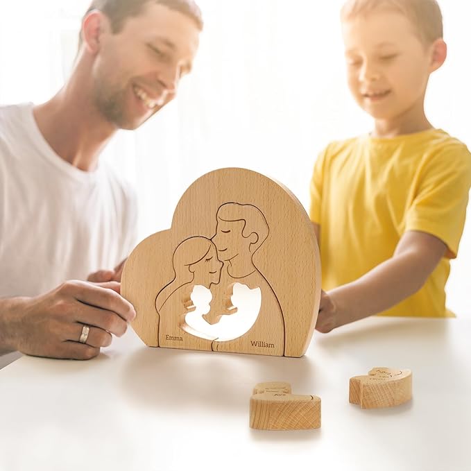 Family Puzzle, Personalized Wooden Puzzles with 2–5 Names, Fathers Day Birthday Anniversary Wedding Gifts for Women Men, Customized Home Decor Housewarming Gifts for Parents Couple
