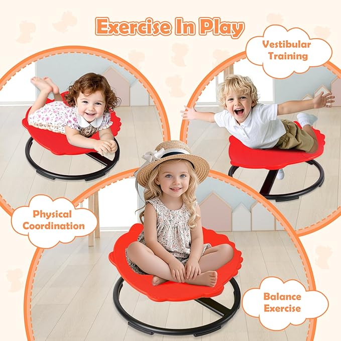 Spinning Chair for Kids, Sensory Integration Training Swivel Chair for Children with Autism & ADHD, for Balance & Body Coordination Training, Red Dinosaur