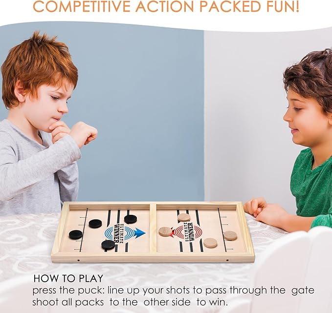 AMFLOWER Fast Sling Puck Game Large Size，Sling Puck Game for Kids & Adults, Fast-Paced Fun Board Games for a Party with Friends for Family Game Night, Desktop Battle, 22.4 * 12 * 1.45 Inch