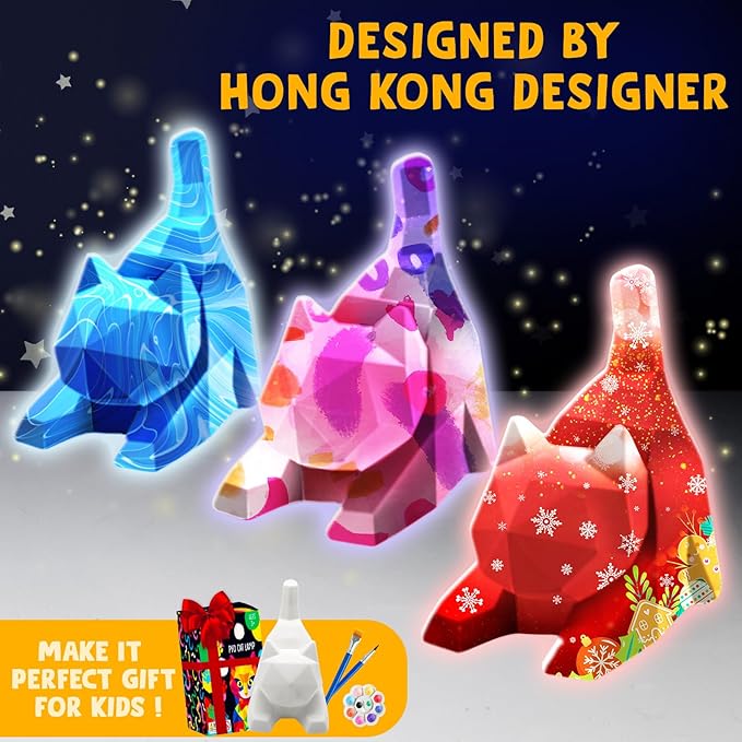 Goodyking Paint Your Own Lie Cat Lamp Kit, DIY Cat Crafts Night Light, Arts & Crafts for Kids Ages 8-12, Painting Kit for Girls Boys Age 4 5 6 7 8+, Art Supplies Creative Gift for Birthday, Party