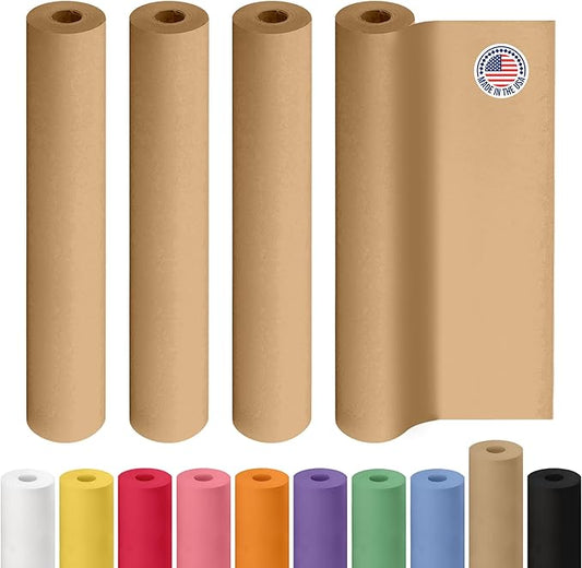Brown Paper Roll 18" x 1800" (150 feet), Pack of 4 - USA-Made Brown Packing Paper 50lb Thickness for Moving, Shipping, Crafts/Arts - 100% Recycled Natural Wrapping Material by IDL Packaging
