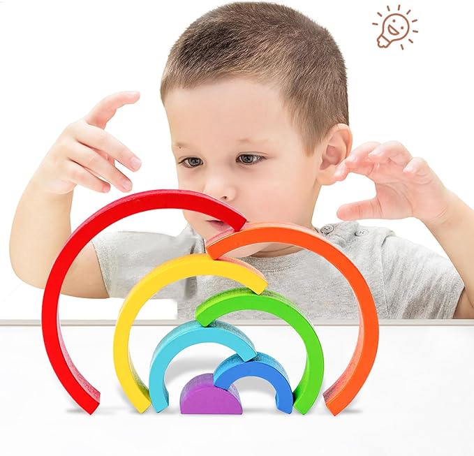 Wooden Rainbow Stacking Toy, Wood Peg Dolls Stacker Arch Game, Montessori Arch Bridge Rainbow Building Blocks, Colorful Stacking Blocks Puzzles for Kids 2 3 4 5 Years Old, Rainbow Decor Toys