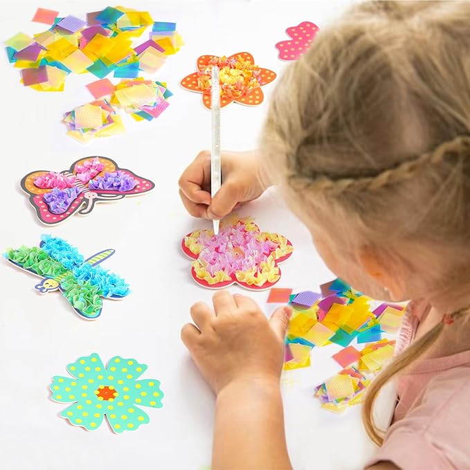 Poke Arts and Crafts kit for Kids, DIY 7 Flowers & 2 Butterflies & 1 Dragonfly, Mess Free Creative Game Toys for Girl 6-8 8-12, Gifts for Boys & Girls Ages 6 7 8 9 10 11 12 Years Old