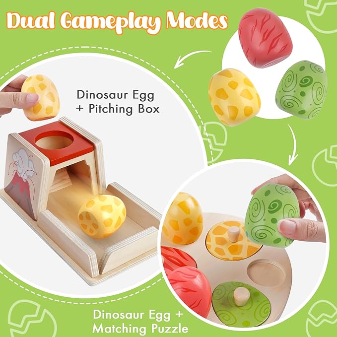 Montessori Toys for 6 Month Old, Wooden Baby Toys for 6 7 8 9 Month Old Dinosaur Egg Ball Drop Toy Wooden Puzzles Spinning Drum Baby Ball Toy for Infant Toddlers 1 2 3 Christmas Birthday Gift