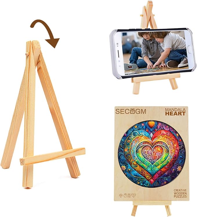 Wooden Puzzles for Adults - 100 Pieces Mandala Heart Wooden Puzzle - Unique Shape Wood Cut Puzzles - Eco-Friendly Home Office Decor (S-8.5 * 8.5in)