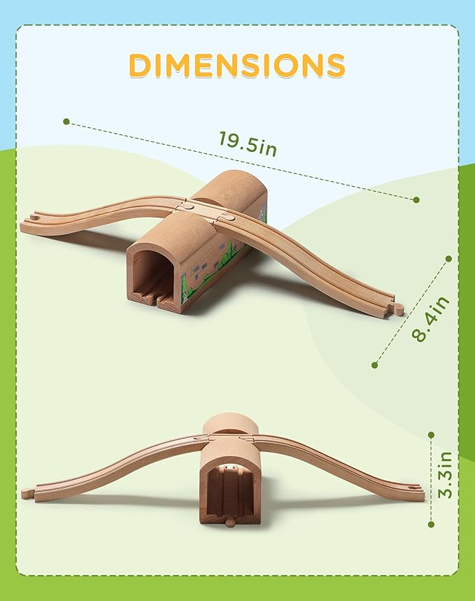SainSmart Jr. Wooden Train Track Accessories Bridge Tunnel, Wooden Train Track Bridge Compatible with Thomas, Brio, Chuggington, Melissa and Doug, Made of Sturdy Hardwood for Long-Term Play