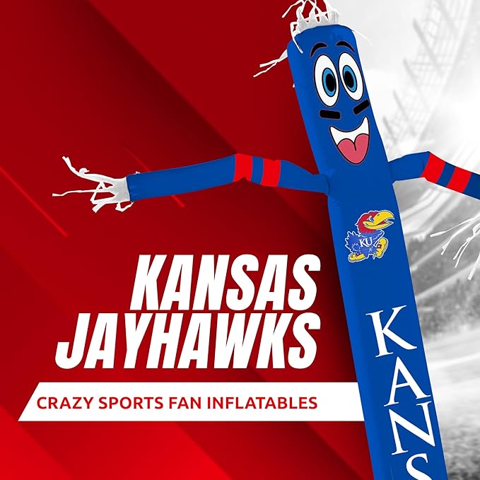 NCAA Kansas (KU) Football Wacky Waving Inflatable Tube Guy with LED Lights & Built-in Blower - 6" x 36" x 96" Inflatable Tube Man Crazy Sports Fan Outdoor Party Decoration