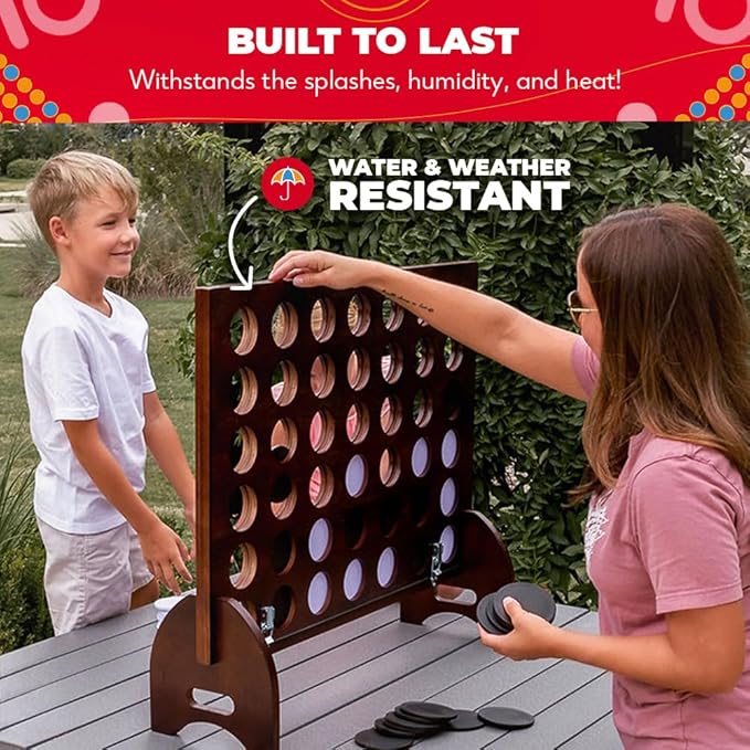 SWOOC Games - Giant Four in a Row (All Weather) With Carrying Case & 60% Quieter Design - Connect 4 for Outdoor, Yard, and Backyard - Kids and Adults