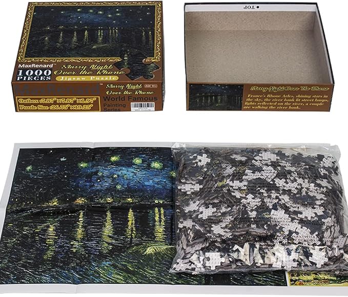 MaxRenard Game 1000 Pieces Jigsaw Puzzle Fine Art Collection Toy Starry Night Over The Rhone by Vincent Willem Van Gogh
