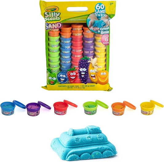 Crayola Play Sand, Silly Scents | 60 x 1oz Tubs of Moldable Play Sand in 6 Bright Colors | Christmas Party Favors for Kids Goodie Bags, Classroom Prizes, Sensory Bin Toys, Bags