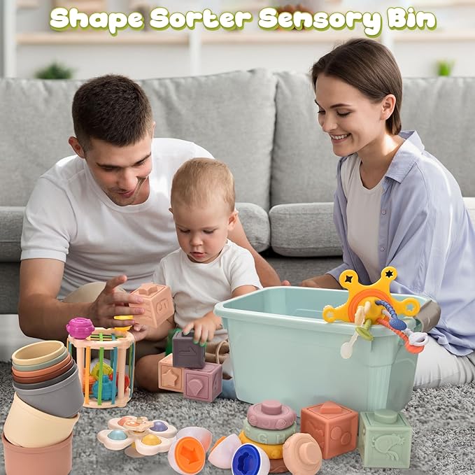 Montessoriii Toys for 1 Year Old,Baby Toys 6-12 Months,Stacking Building Blocks & Soft Infant Teething & Matching Eggs for Toddlers 6-9-12 Months,Baby Boys&Girls Gifts(7 in 1)