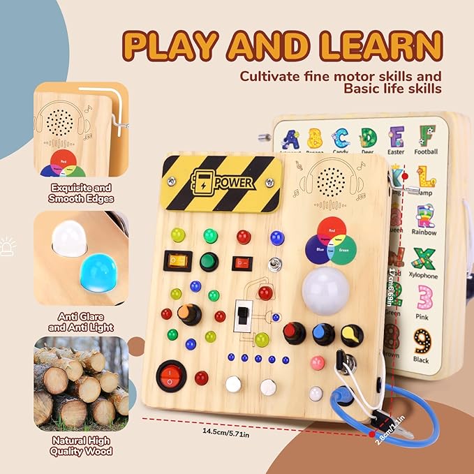 Toddler Busy Board,Montessori Toys for 1-3 Year Old Boys,Sensory Travel Toys,Preschool Learning Activities,Christmas & Birthday Gift for Toddler (Busy Board v4)