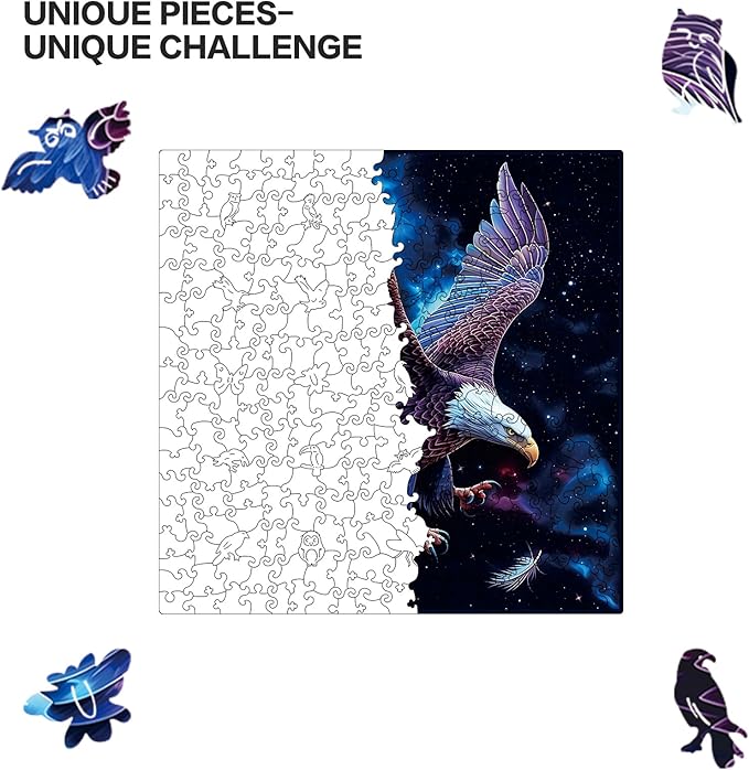 Wooden Puzzle for Adults,Magical Eagle Jigsaw Puzzles(14.9 * 14.9 inch-300 Piece),Beautiful Wooden Puzzle with Box Birthday Gifts for Adults Family Game