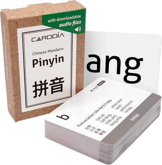 CARDDIA Chinese Mandarin Pinyin Flashcards with Audio MP3 - Comprehensive Learning Kit for Beginners and Enthusiasts, Durable & Portable