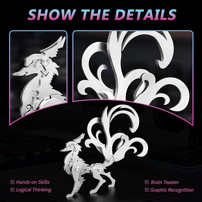 3D Metal Puzzles,3D Metal Puzzle for Adults,Mechanical Model Kit Little Nine Tailed Fox,Steel 3D Puzzles Stainless Steel Ornaments for Adults Home Decor Art Craft Gifts Toys.