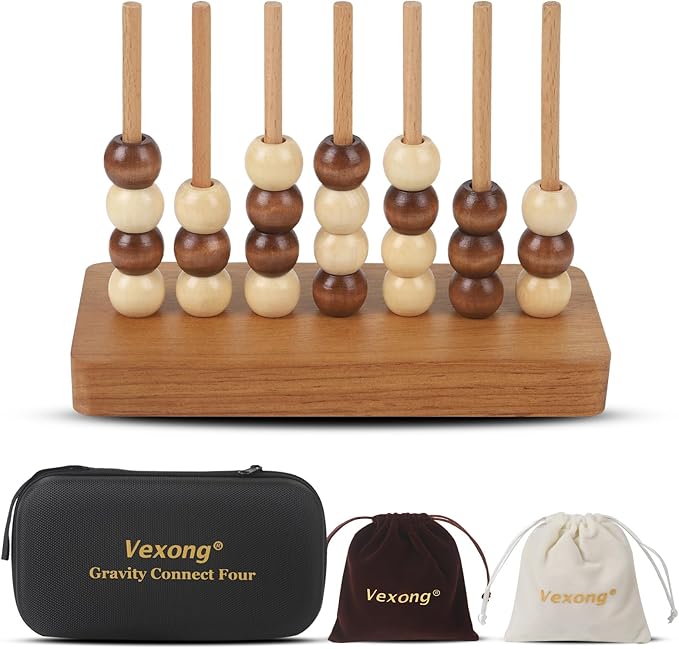 4 in a Row Game Wooden - 4 Connect in a Row Classic Strategy Game for Adults Kids,Four Connect Same Colour in a Row,Portable Travel Games Family Board Games with Storage Bag