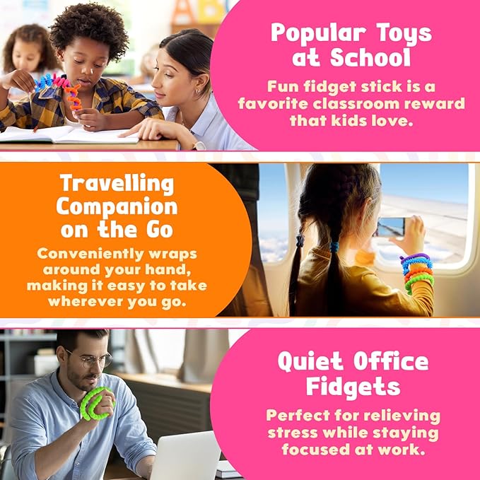 Fidget Toys Sensory Stick: Textured Silicone Sensory Toys for Kids 6 Pack, Stress Fidgets for Anxiety Relief Calming, Autism Classroom Must Haves, Calm Down Travel Toy for Boys Girls Adults
