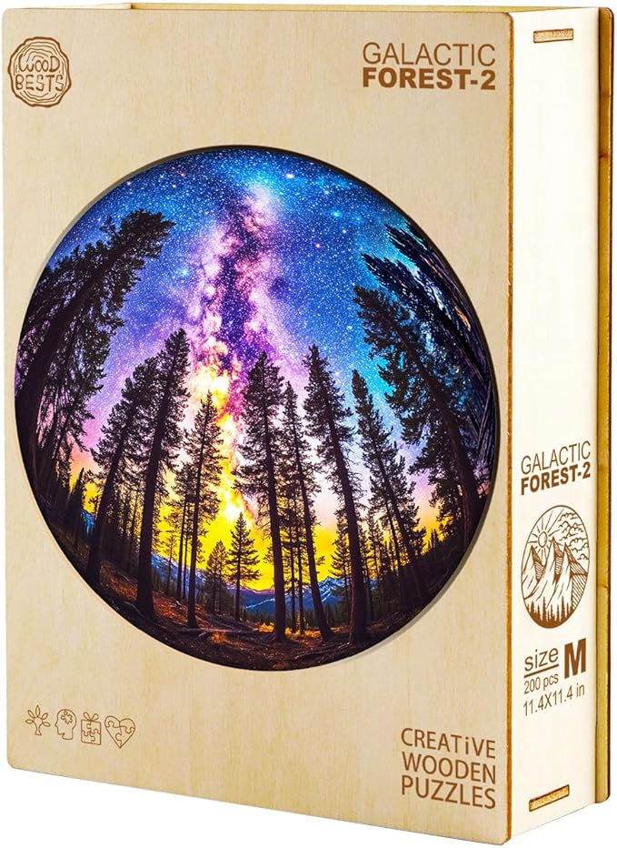 Jigfoxy Wooden Puzzle for Adults, Galactic Forest Jigsaw Puzzles for Adult, Unique Animal Shape Wood Cut Puzzles, Christmas Thanksgiving Gifts for Friends Family (L-13.4 * 13.4in-300pcs)