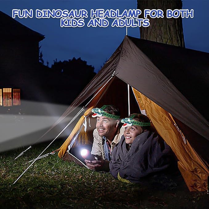Kids Headlamp Battery Powered LED Flashlight T Rex Dinosaur Toy Stocking Stuffers Outdoor Headlight Birthday Gift for Boys Girls Toddlers ages 3-5 5-7 8 9 10+ Easter Halloween Christamas toy