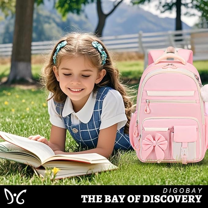 Backpack for Girls, 3PCS Girls Backpack for School with Lunch Bag Pencil Case, Cute Kids Teens Bookbag for Kindergarten Elementary Preschool Middle School (Pink)