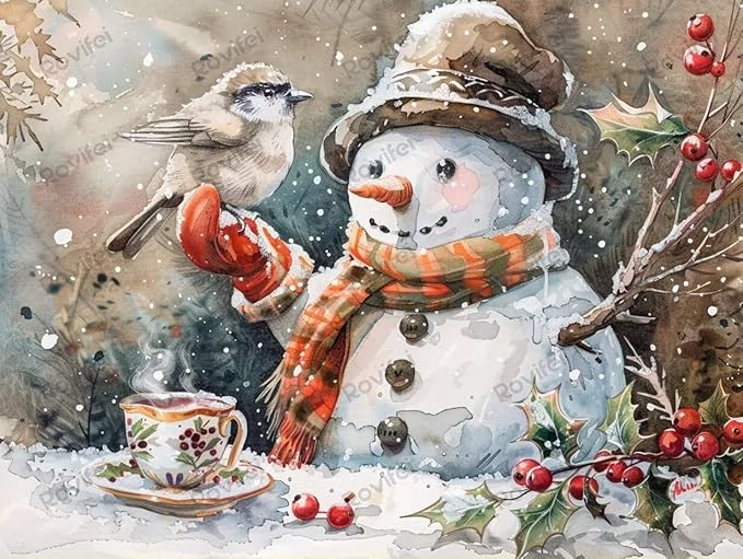 Puzzles for Adults 200 Pieces Snowman with Cute Bird Puzzles for Children, Perfect for Challenging Nights - for Room Decor Home Decor Wall Decor - Gifts for Puzzles Lovers 14x10 inch