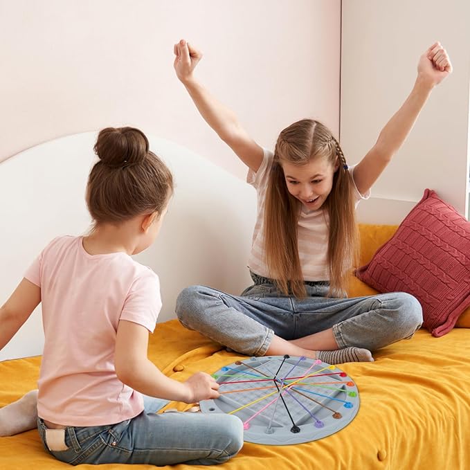 3 in 1 Board Games, 5-in-eine-Reihe-Spiel & Magnetic Chess & Rope Untangling Puzzle Game, 40 Pcs Stones, 60 Perlen, 10 String & Portable Storage Bag, Multi-Level Challenges Use for Kids Adults