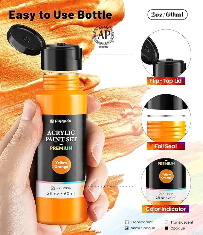 52 PCS Acrylic Paint Set with 12 Brushes, 2 Knives & Palette, 36 Colors (2oz/60ml) Art Craft Paint for Adults Kids Artists Beginners, Halloween Pumpkin Canvas Ceramic Rock Painting Kit