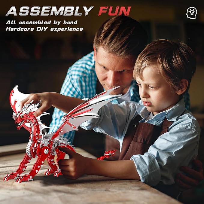 3D Puzzles for Adults,Metal Dragon Puzzle Building Set,Collectible Mechanical Engineering Crafts for Home Office Decoration & Gift（Red）