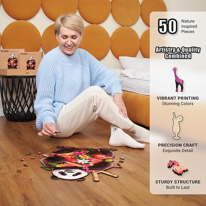 LEOGOR Wooden Puzzles for Adults – 500 Piece, 17 x 20.3 in Extra-Thick 5mm Wood Puzzles Adult, Animal Shaped XL Mosaic Jigsaw, Tropical Panda Paradise, Unique Hand-Drawn Pieces