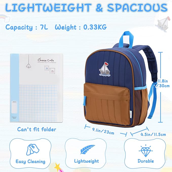 VASCHY Toddler Boys Backpack, Kids' Small Lightweight Quilted Color-blocked Bookbag School Backpack for Kindergarten Children Navy Brown