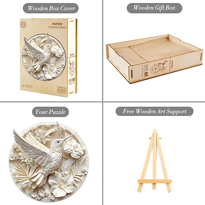 Jigfoxy Wooden Puzzles for Adults, Paper Hummingbird Wood Puzzles Adult, Unique Animal Shape Wooden Jigsaw Puzzles for Adults, Birthday Gifts for Puzzle Lovers, Family, Friend (S-8.5 * 8.4in-100pcs)