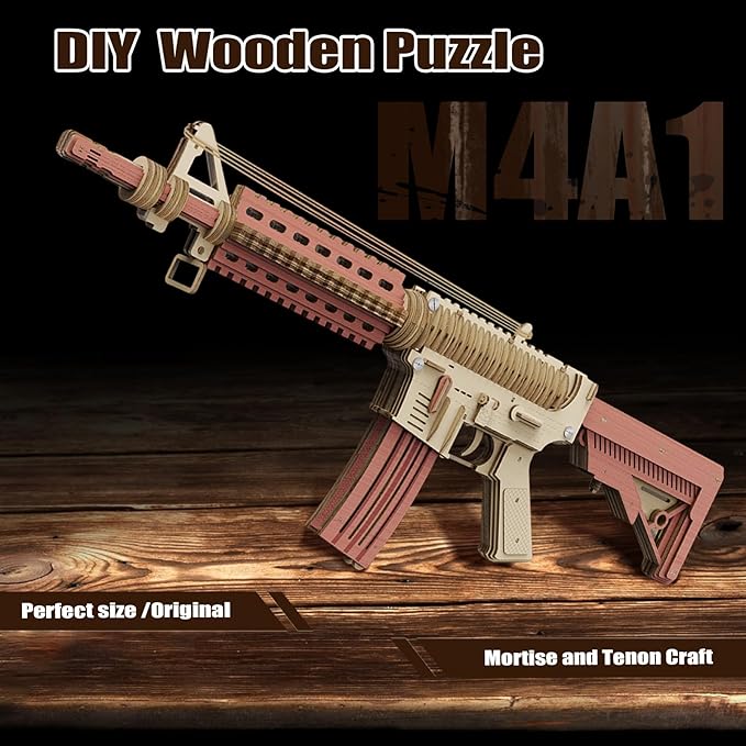 3D Wooden Puzzles for Adults, Rubber Band Gun, DIY Wooden Puzzles Wooden Model Building Kit, Assembly Puzzles, Ideas for Adults & Teens