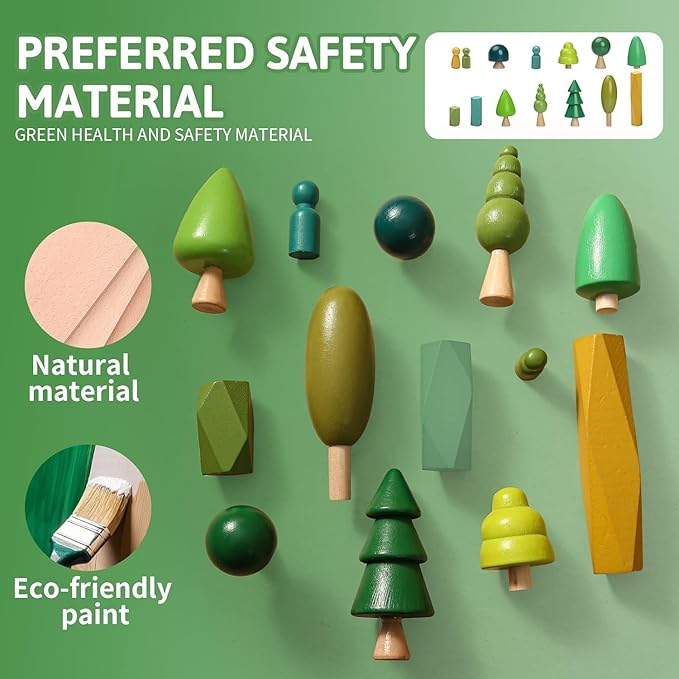 JETMHH Wooden Tree Toys Balancing Stone Blocks | Wooden Sorting Stacking Balancing Stone Rocks for Toddlers 3+ | Lightweight Colorful Educational Toys (Forest)