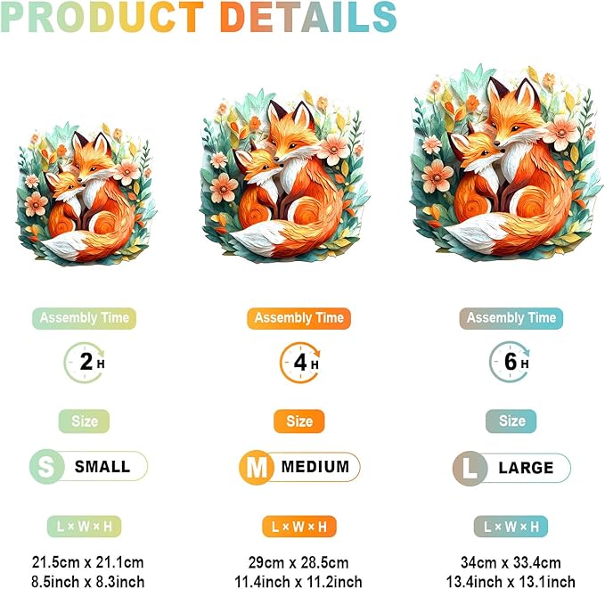 Wooden Puzzles for Adults - Parent Child Fox Wooden Jigsaw Puzzle - Unique Animal Shaped Wood Puzzles Adult - Christmas Birthday Gifts for Adults/Friends/Family - 180pcs 11.4 * 11.2in