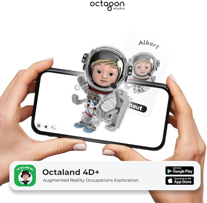 4D+ Augmented Reality Flashcards for Kids – Educational STEM Cards with Free App – Interactive Learning for Ages 4+ (Octaland 4D+)