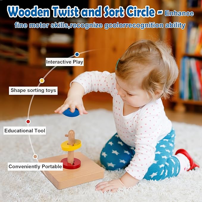 Adena Montessori Wooden Twist and Sort-Circle Preschool Equipment Early Development Baby Toy